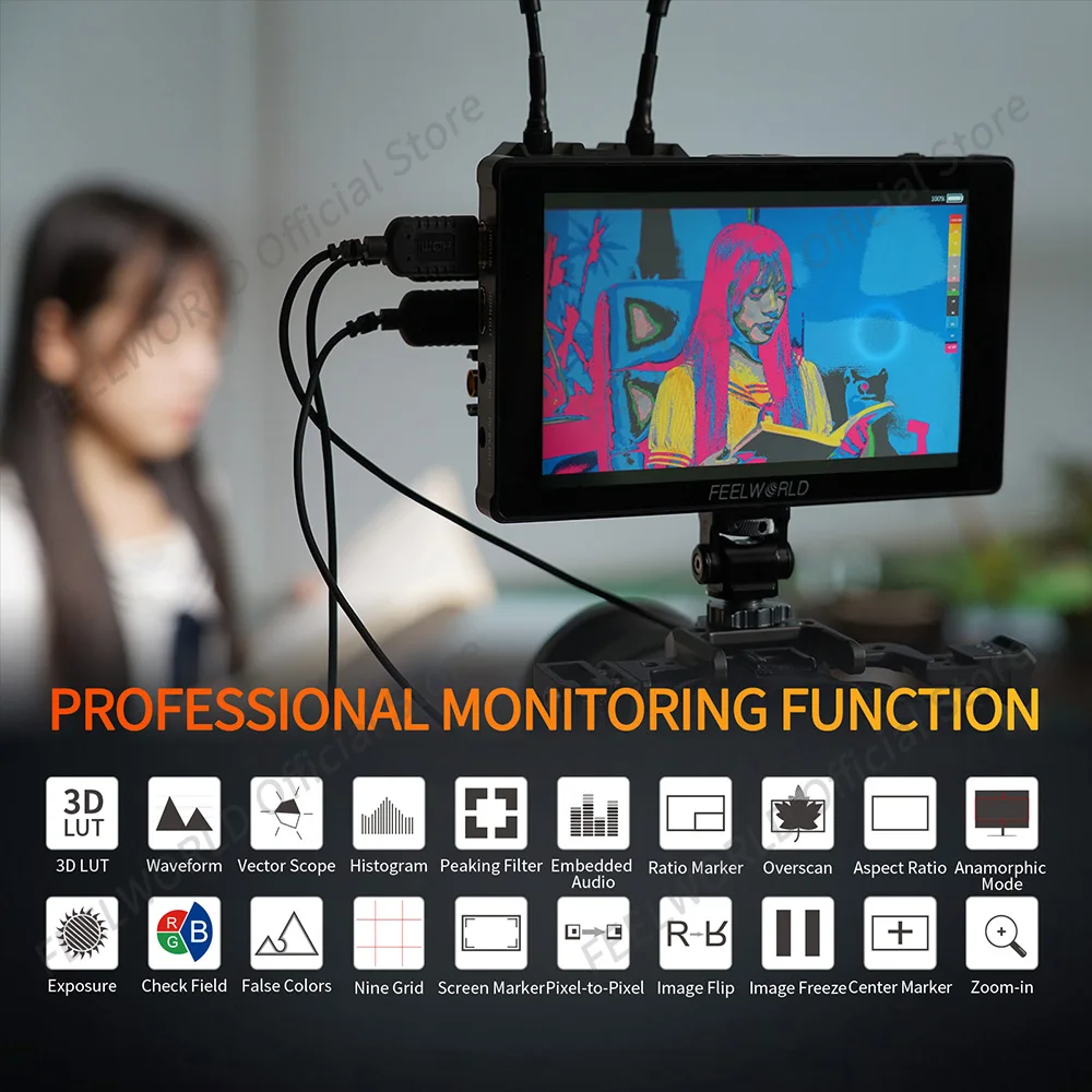 FEELWORLD F7 PLUS 7” 4K HDMI High Brightness 1200nit  DSLR Camera Field Monitor Touch Screen With F970 External Power for Film