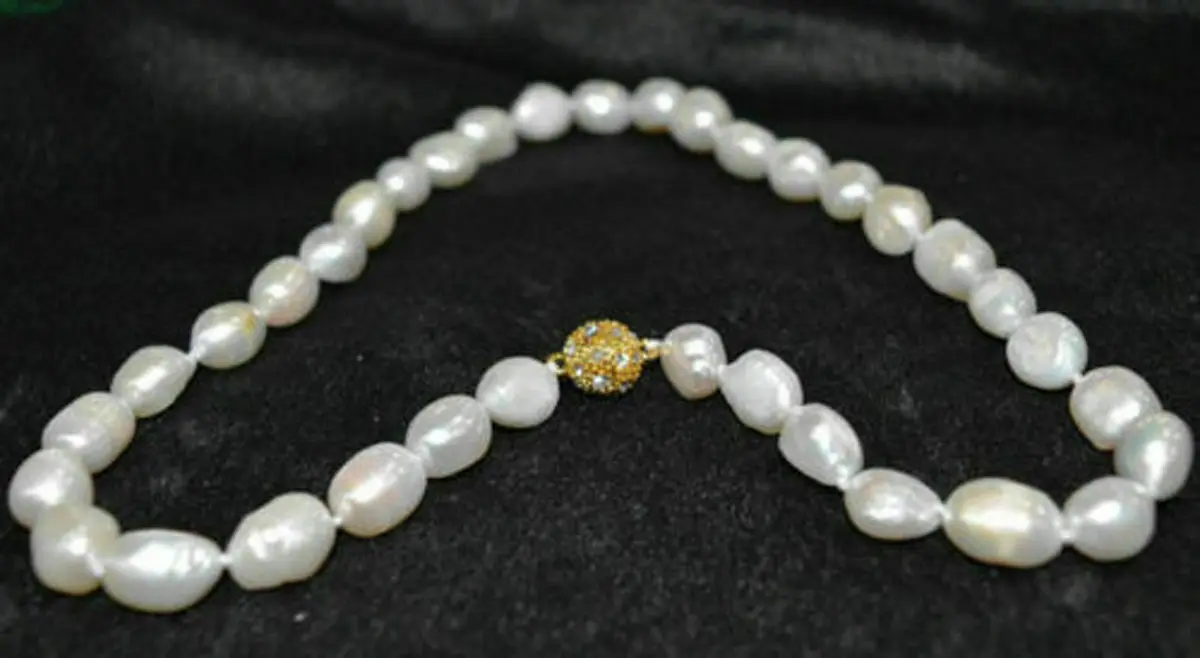 Natural 9-10mm White Baroque Freshwater Irregular Pearl Necklace 20