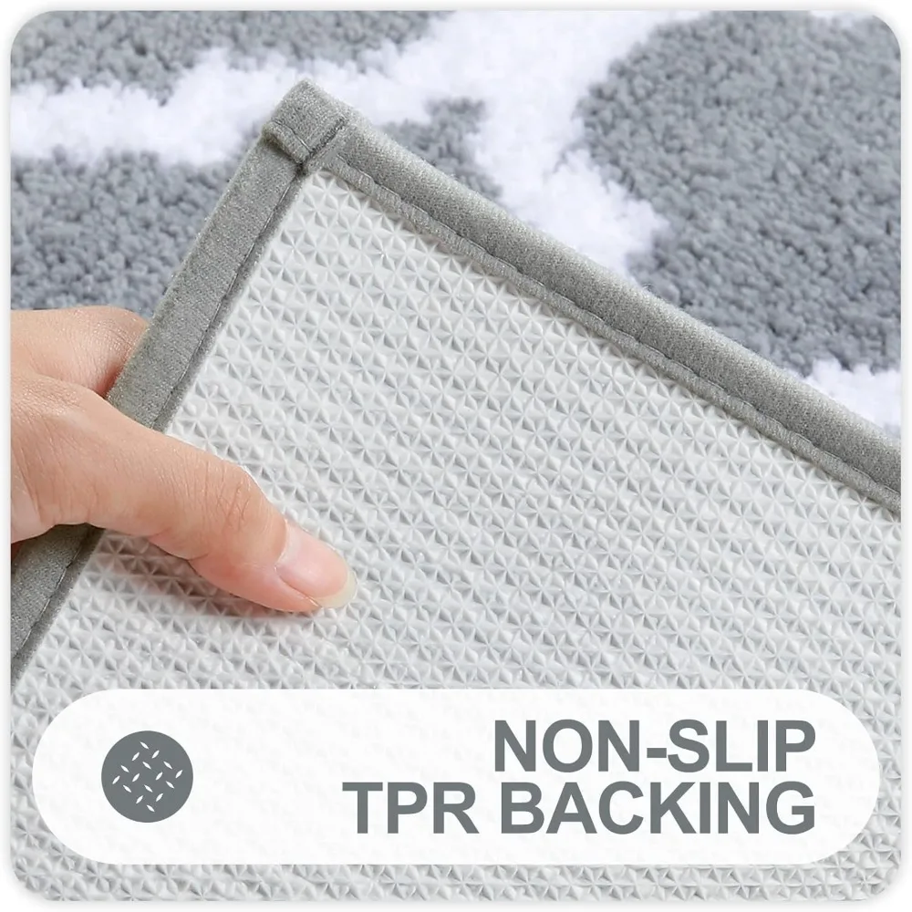 Soft Absorbent Microfiber Bath Rugs 36x24, Non-Slip Shaggy Shower Carpet, Machine Washable Grey Bath Mats