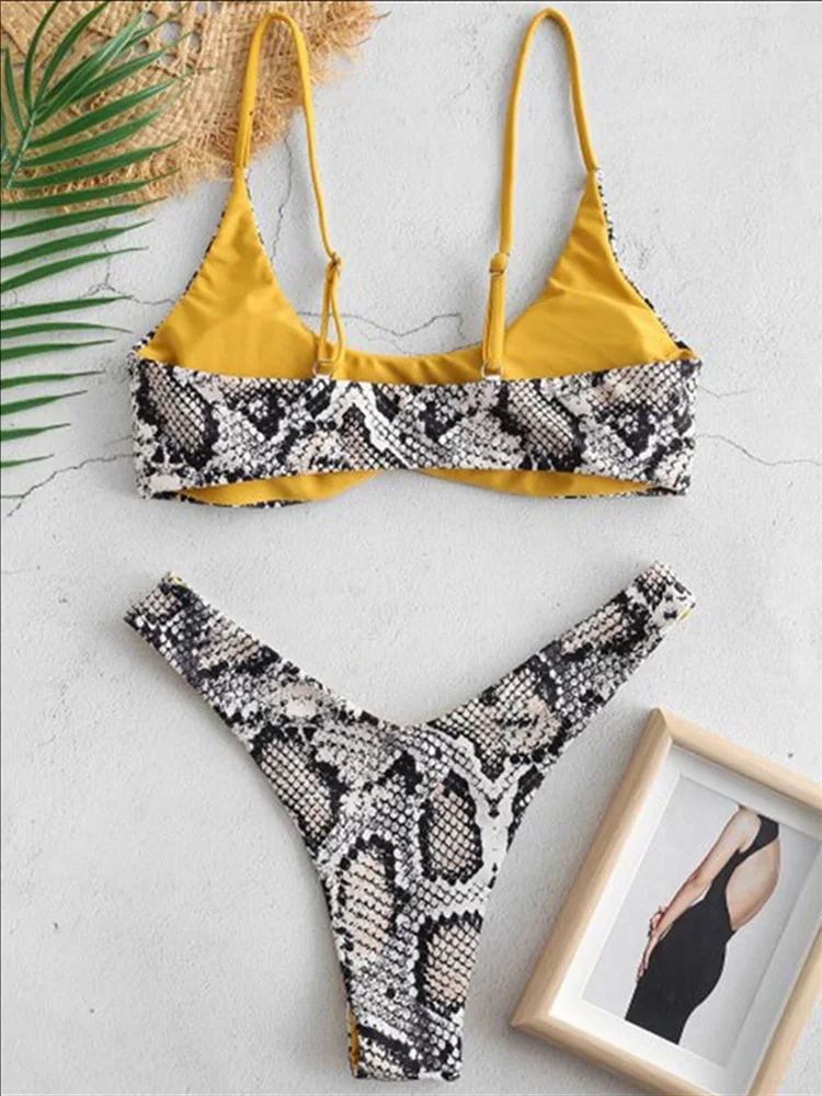 Conjunto de Bikini con Push-Up para mujer, bañador Sexy con estampado de piel de serpiente, traje de baño brasileño de dos piezas, 2024