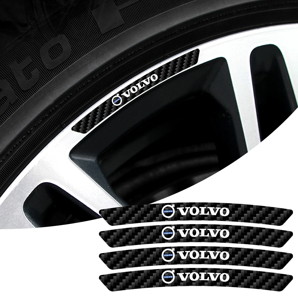 4pcs Carbon Fiber Car Badges Wheel Rims Racing Hub Stickers Auto Decoration for Volvo RDESIGN S40 S80 XC60 S90 XC90 S60 XC40 C40