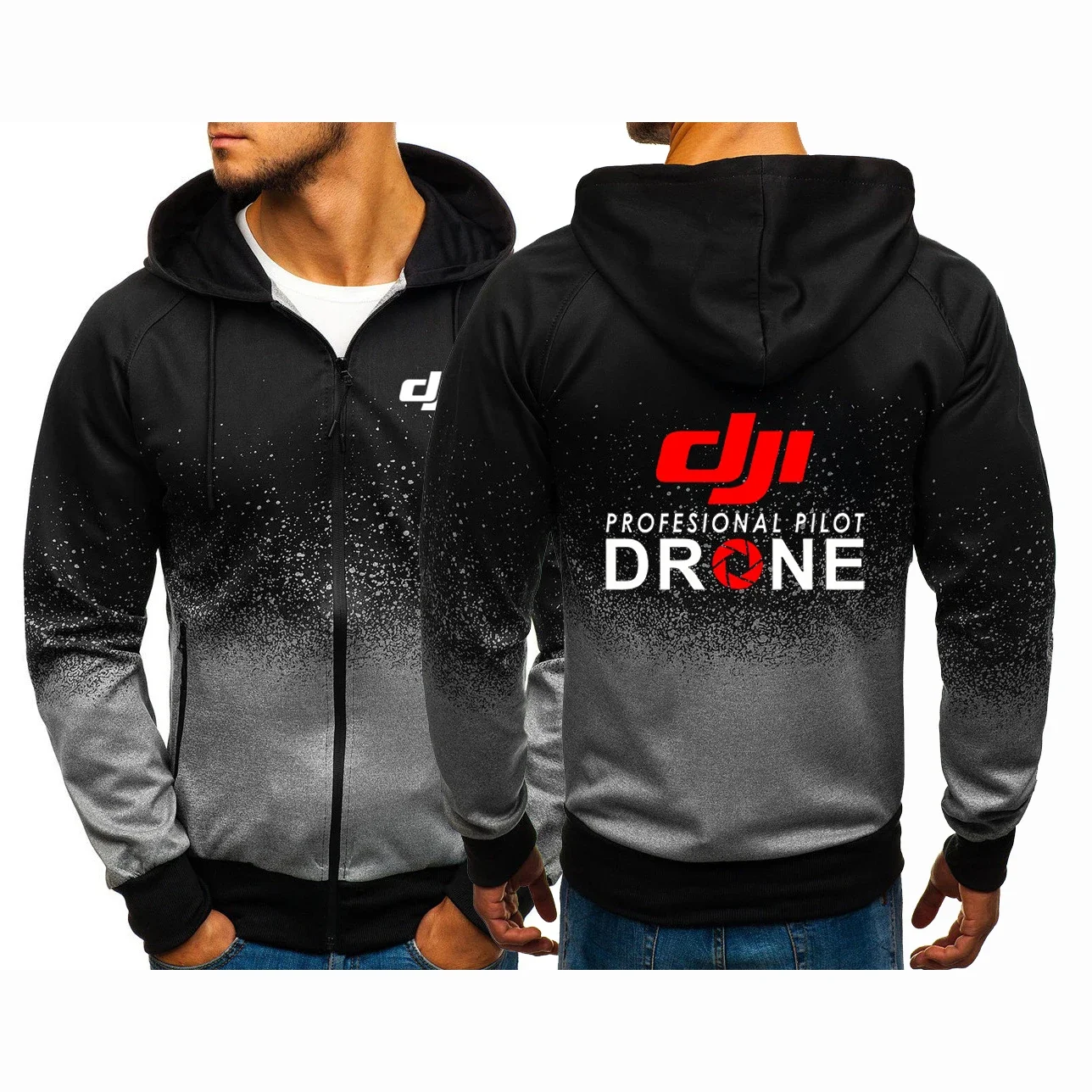 2024 New Dji Professional Pilot Drone Fashion Men Spring and Autumn Gradient Hooded Zipper Long Sleeve Comfort Versatile Tops