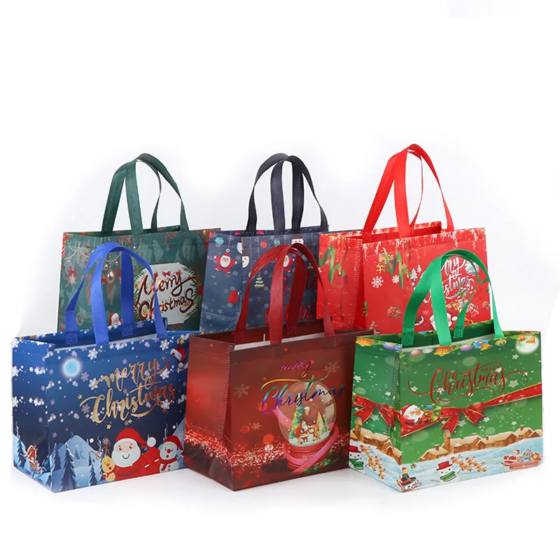 5Pcs Christmas Gift Bags Non-Woven Santa Claus Handle Bag Portable Gift Packaging Bag for Xmas Supplies New Year  2024