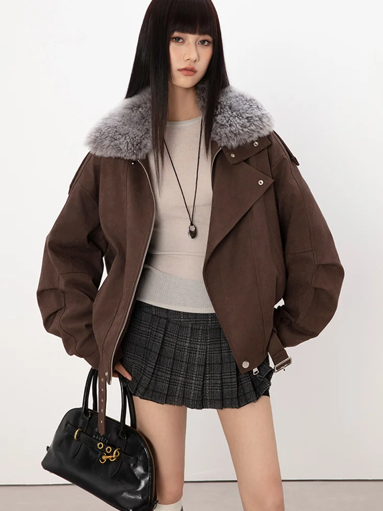 2025 Winter Goose Down Jacket Outwear Natural Real Sheep Lamb Fur Collar Coats Women's Luxury Female Parka Jacket