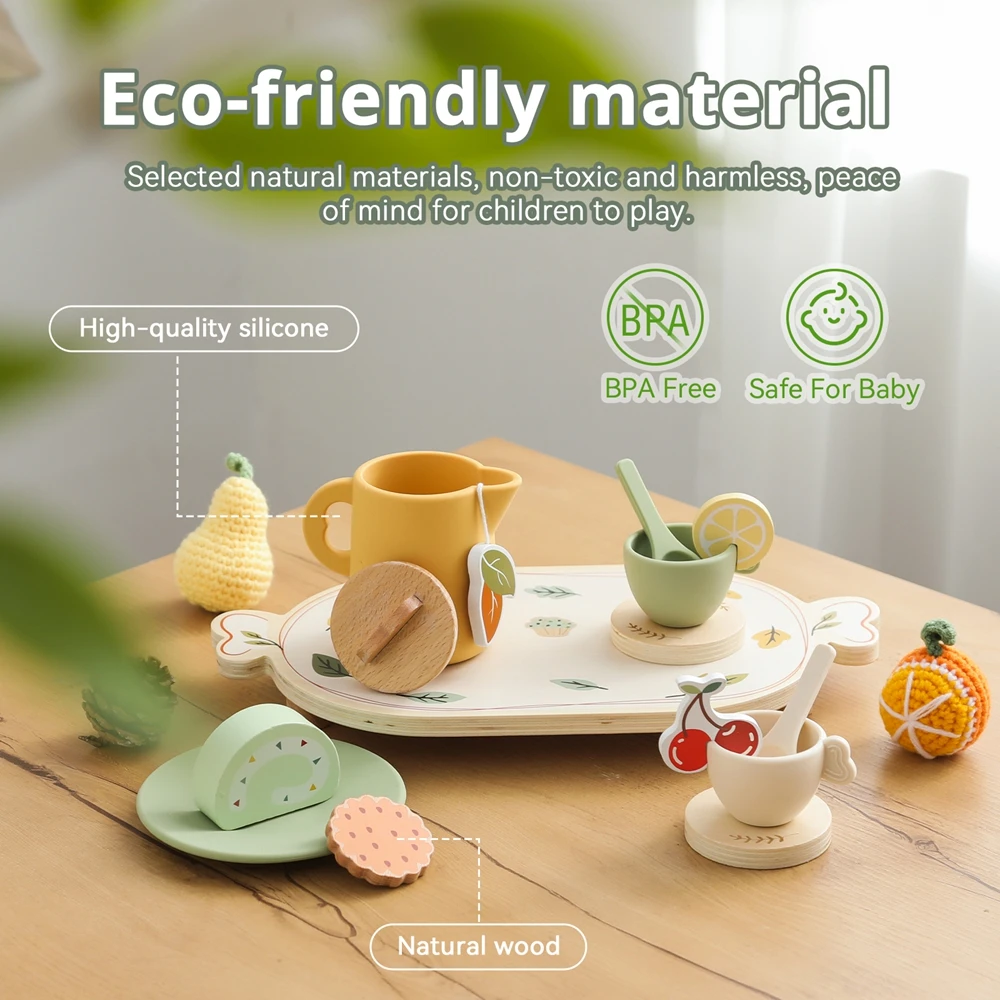 Montessori Toys Girls Wooden Tea Sets Toys Pretend Play Baby Toys Coffee Cake Afternoon Tea Education Play House Children's Toy