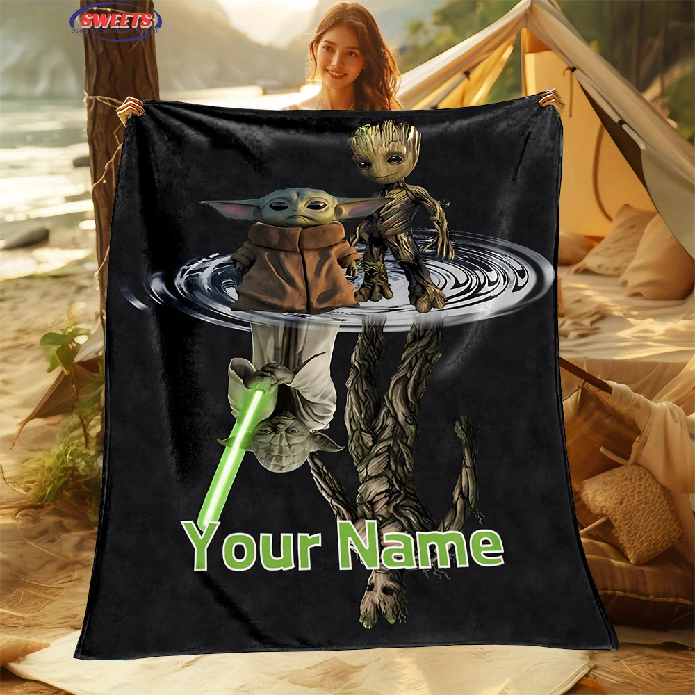 Customized Name Personalized Blanket Star Wars Baby Yoda Printed Blanket Soft and Comfortable Home Travel Adult and Warm Blanket