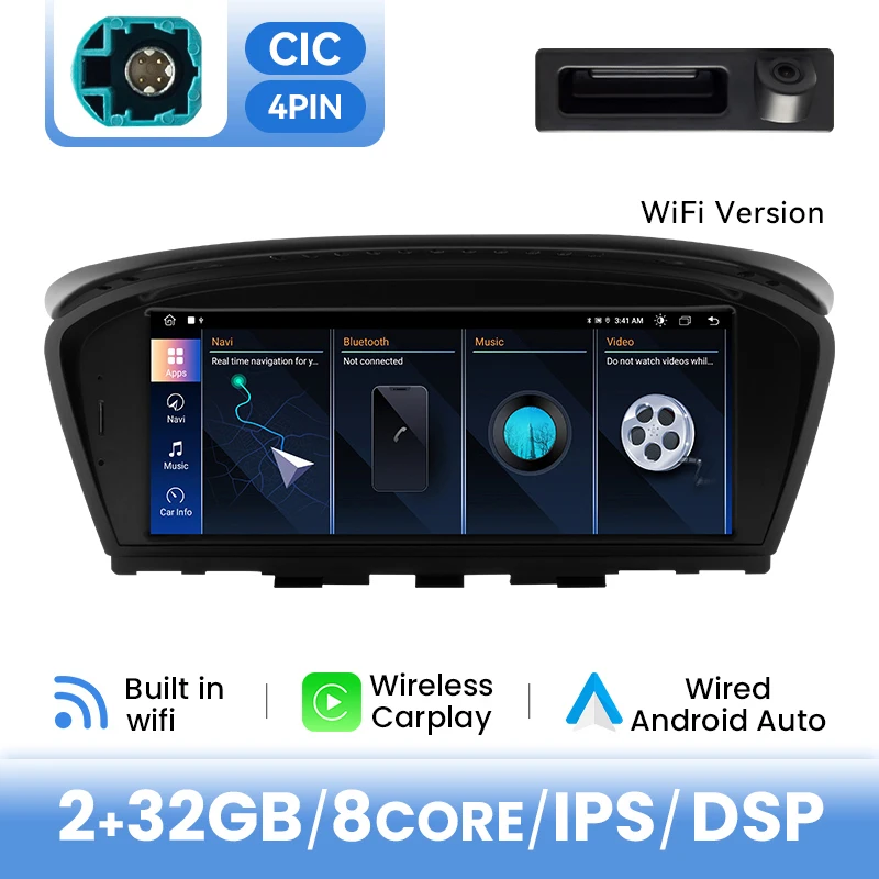 8-core Android 14 draadloze Carplay en Android Auto multimediaspeler voor BMW 5/3 Serie E60 E61 E63 E64 E90 E91 E92 CCC CIC DSP