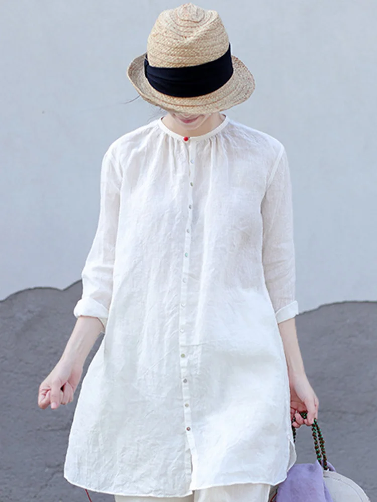 

Легкая защита от солнца, женская длина миди, льняная, хлопковая, с открытой передней частью, Dr, белый цвет, Blo, на пуговицах