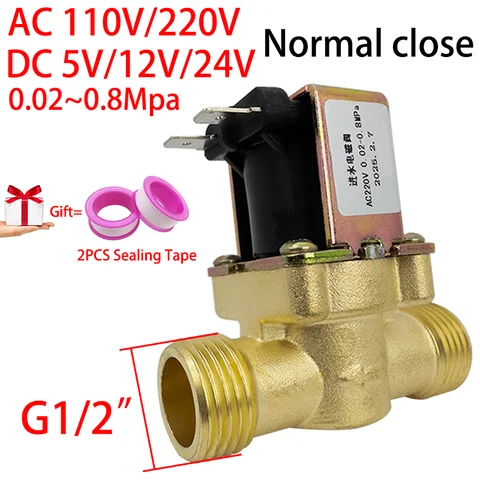 G1/2 "AC 110/220V DC 5/12/24V Normally Closed Brass Solenoid Valve for Water Control Magnetic Switching Water Valves