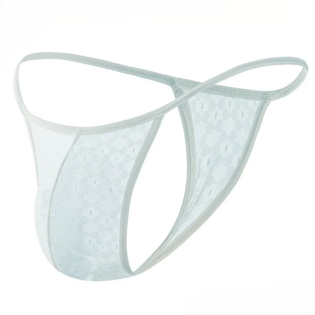 6 PCS Men Seamless Lace Thong Underwear Low Waist Mesh Bulge Pouch G-String Breathable See-Through Panties Solid Color