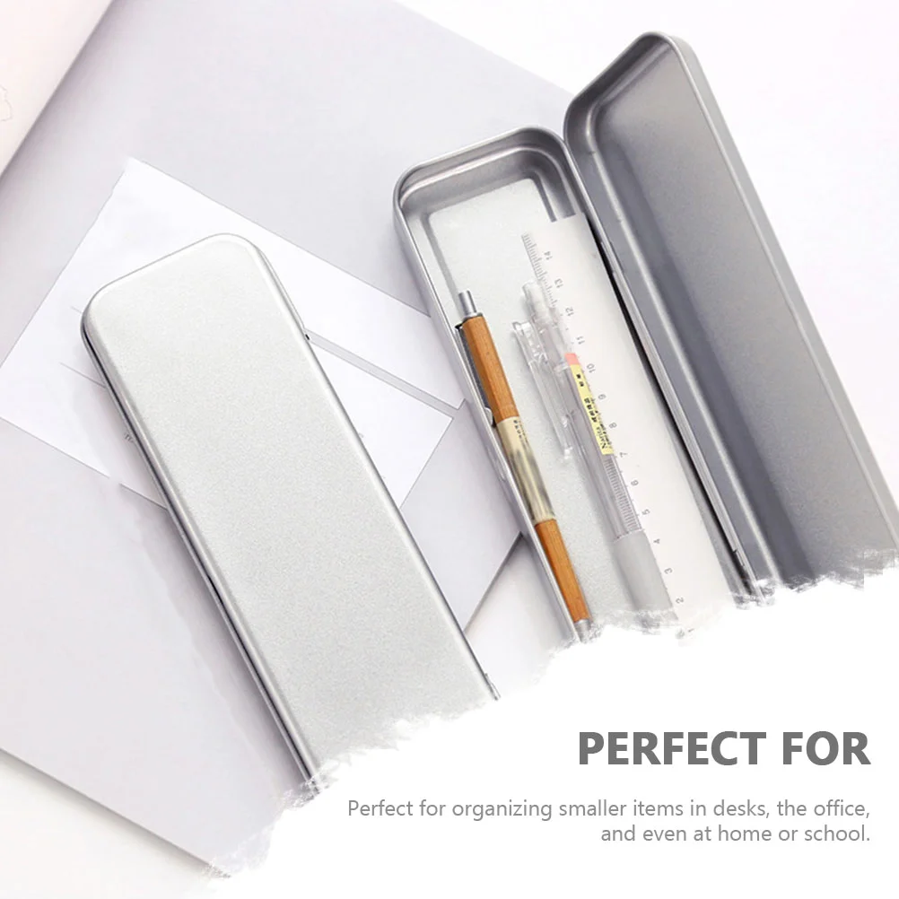 3 Pcs Tinplate Stationery Box Daily Use Pen Organizer Household Pencil Case Accessory Silver Student