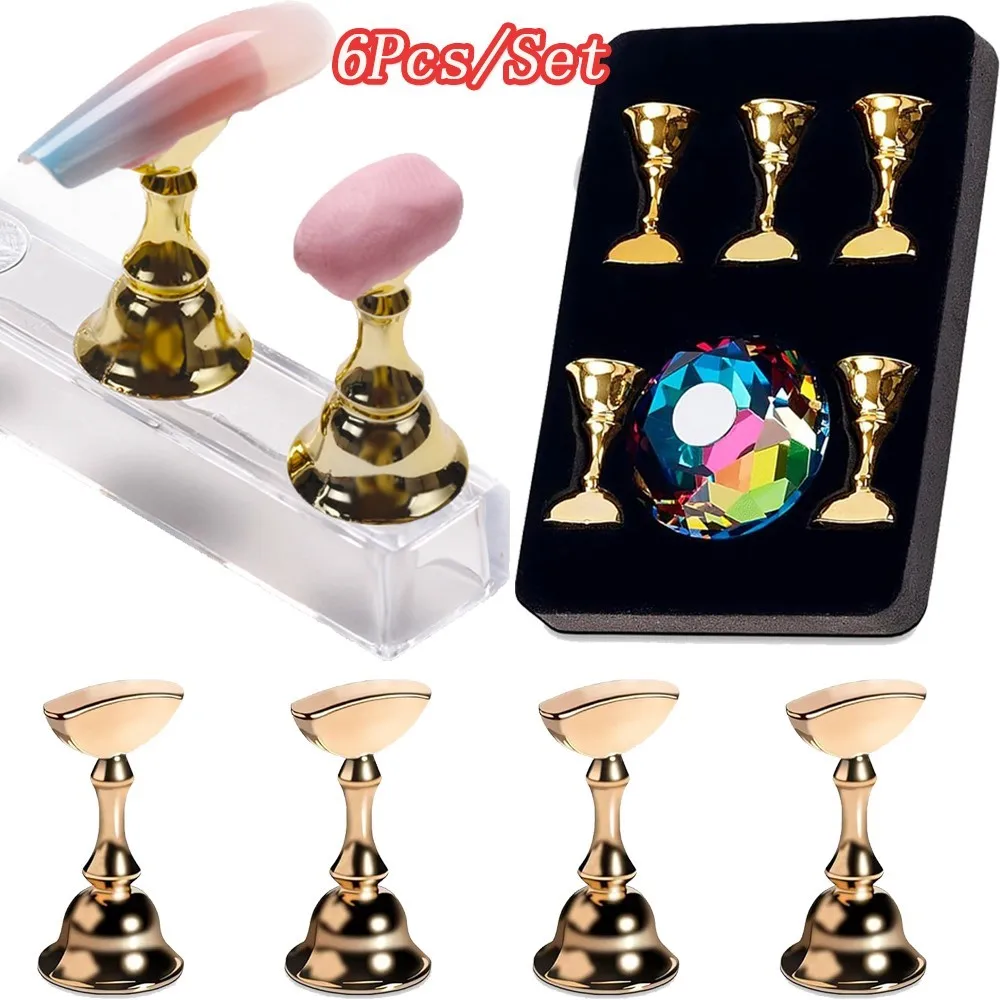 

6 шт./компл. шахматная магнитная подставка для ногтей, поддельные кончики ногтей, держатель для практики, подставка для практики ногтей «сделай сам», с хрустальной основой, маникюрный инструмент