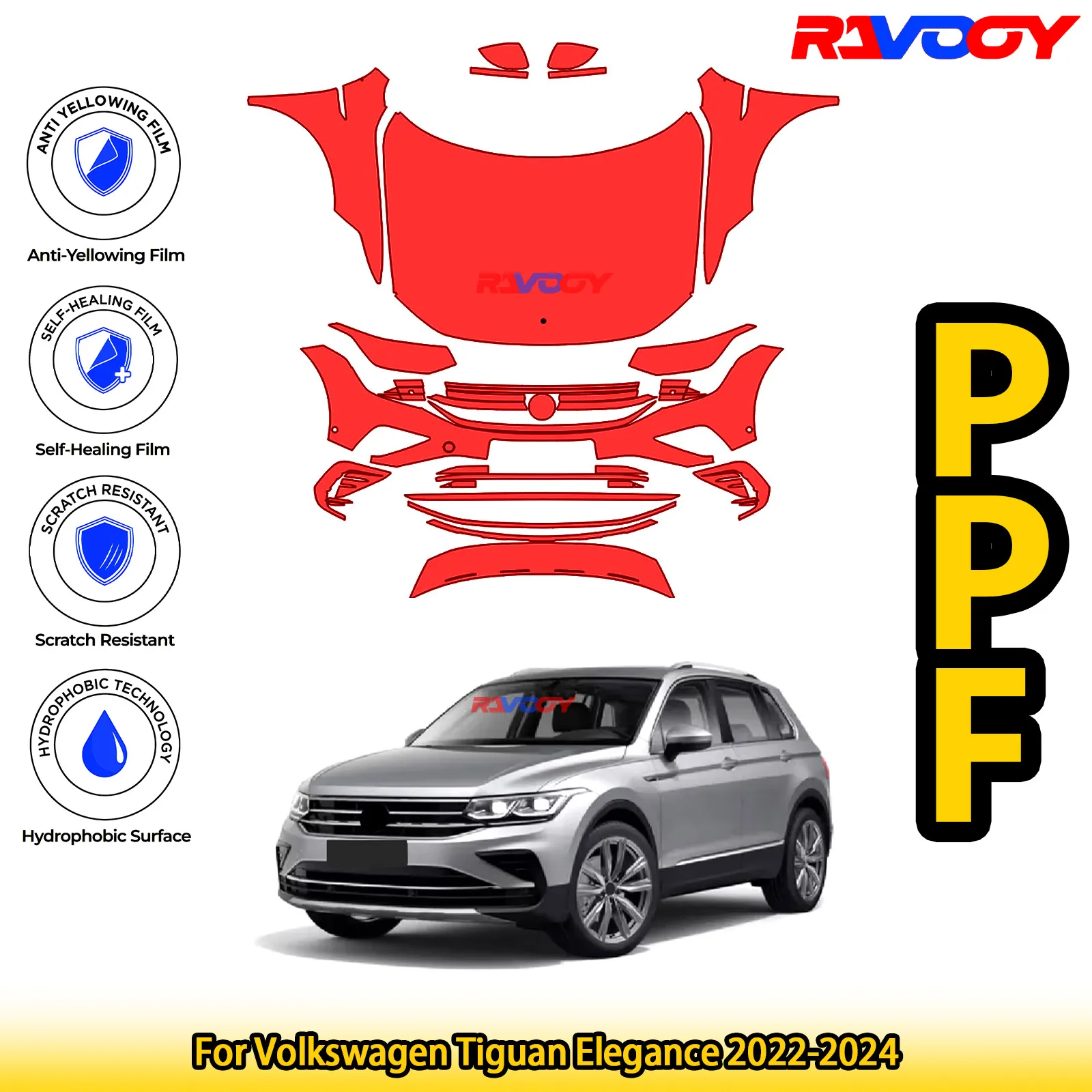 

For Volkswagen Tiguan Elegance 2022-2024 Glossy Matte Black Precut front PPF Kit Paint Protection Film