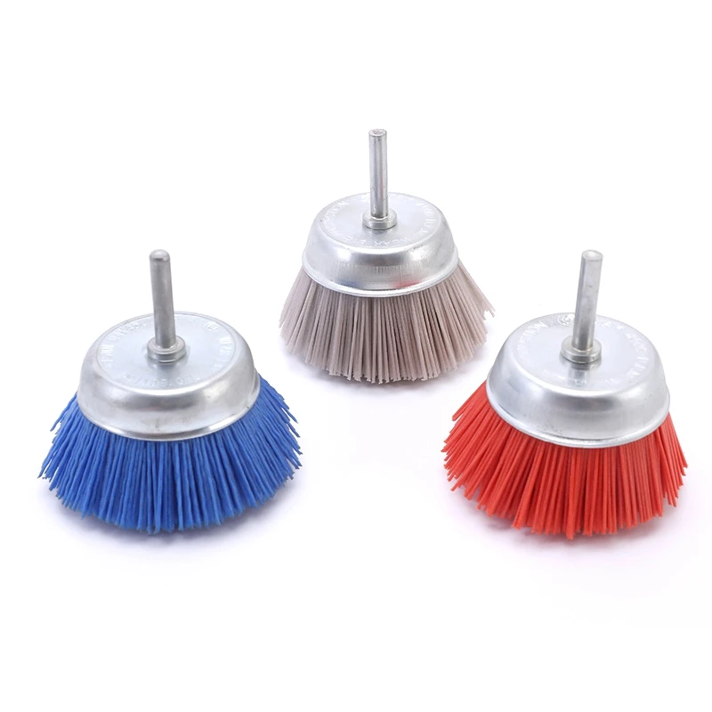 DT19-3Pcs 3Inch Nylon Filament Abrasive Wire Cup Brush Kit With 1/4 Inch Shank, Include Fine Medium Coarse Grit Removal Rust