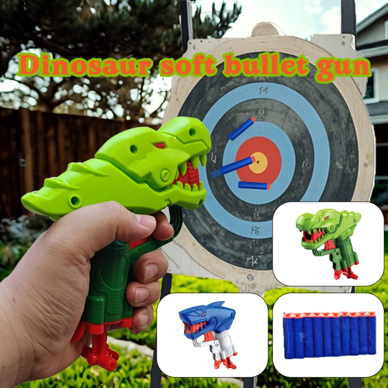 Pistola de balas suaves de dinosaurio, diez balas, verde, azul, para niño y niña, juguete de pistola de balas suaves, juguete lanzador de balas suaves