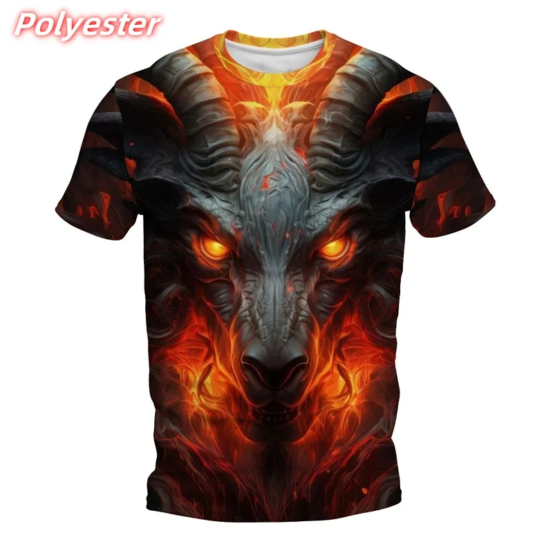 3D Printed Flame Sheep T Shirt For Men Cool Animal Pattern T-Shirts Summer Casual Fashion Loose Tops Short Sleeve Round Neck Tee