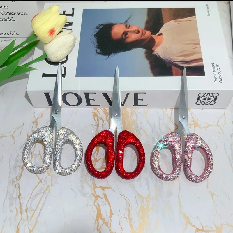 Bling Diamond Stainless Steel Shears Paper Cuttings knife Office Stationery Home Tailor Scissors Kitchen Cutter Cutting Tool