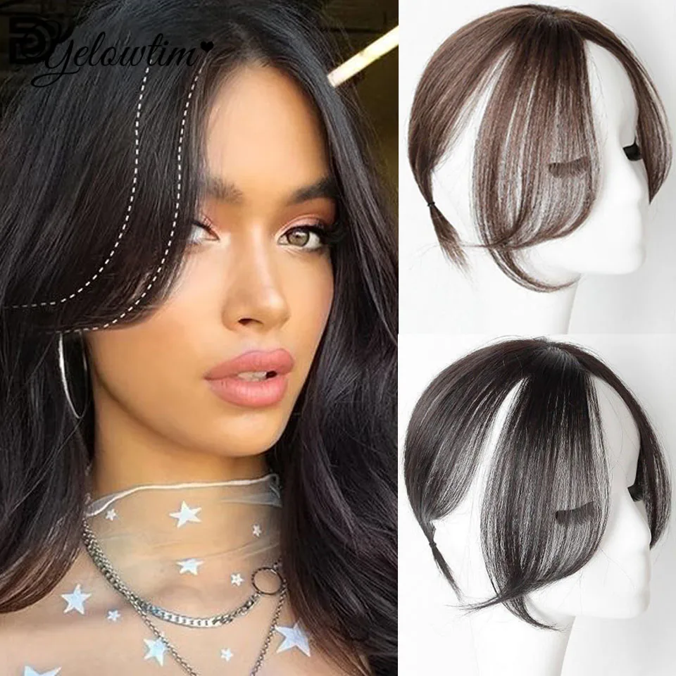 

YELOWTIM Natural Hair Bangs Side Fringe for Women 3D Middle Part False Bangs Clip-in Exrensions Invisible Hairpieces