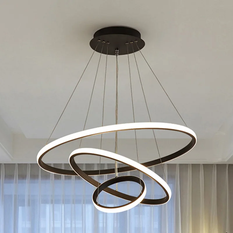 北欧レストランラウンドサークルシリコンシャンデリアダイニングルームペンダント照明シンプルなスタイルのリビングルームアルミペンダントライト