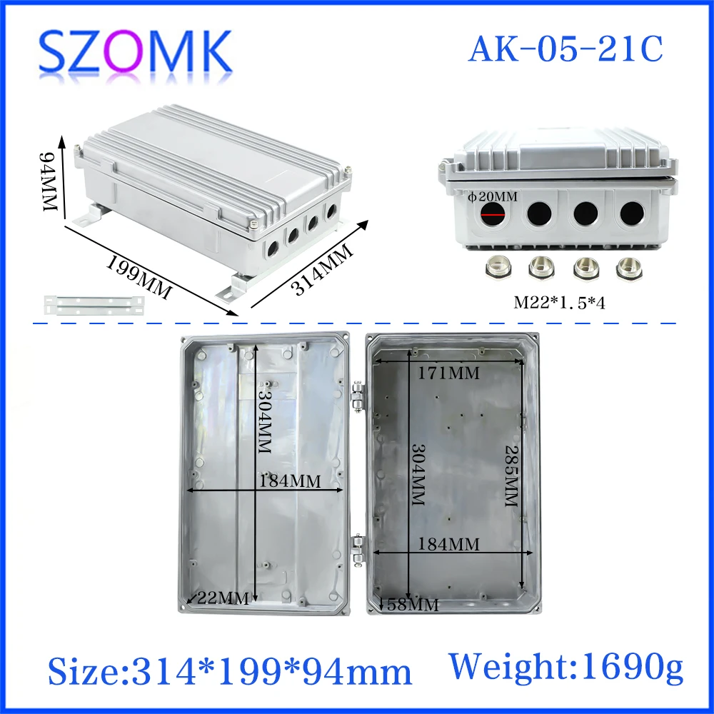 Imagem -05 - Alumínio Die Cast Amplifier Enclosure Faça Você Mesmo Signal Project Caixa de Habitação Estação Base 304x184x78 mm Ip67