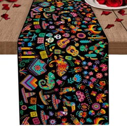 Day of the Dead Mexican Festival Table Runner, Dining Tablecover Placemat, Home Kitchen Tablecloth Decoration