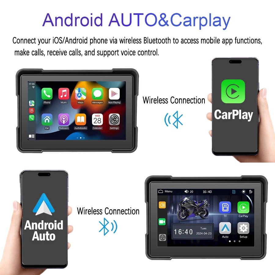 New 5 Inch Portable Motorcycle Screen Dual Bluetooth With Recording Function Support Carplay and Android Auto Car DVD Player view 4