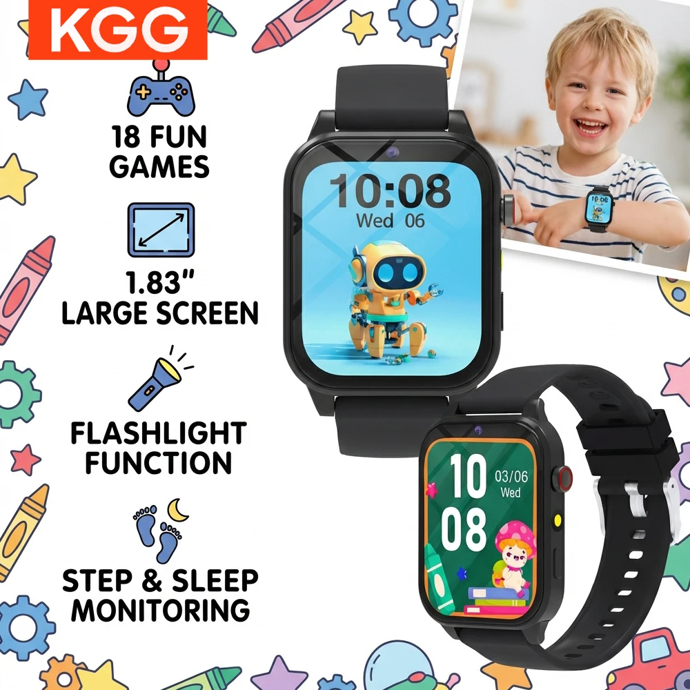 

Детские умные часы с 18 забавными играми, монитором сна, 1,83-дюймовым сенсорным экраном, HD-камерой и будильником — подарок для мальчиков и девочек