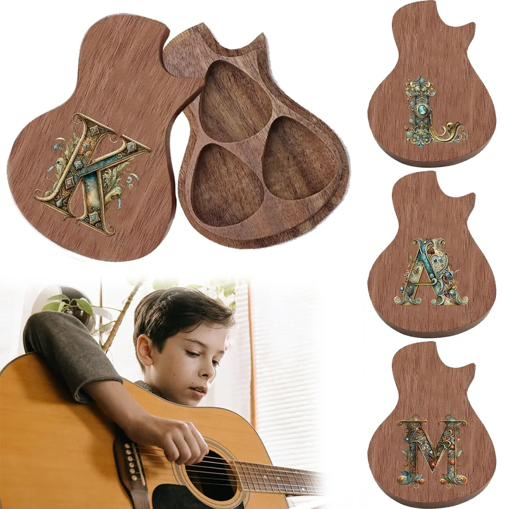 

1pc Guitar Pick Storage Box With Graphic Letter Classic Appearance Suitable For Collectors Case Initial Name 26 Letters Pattern