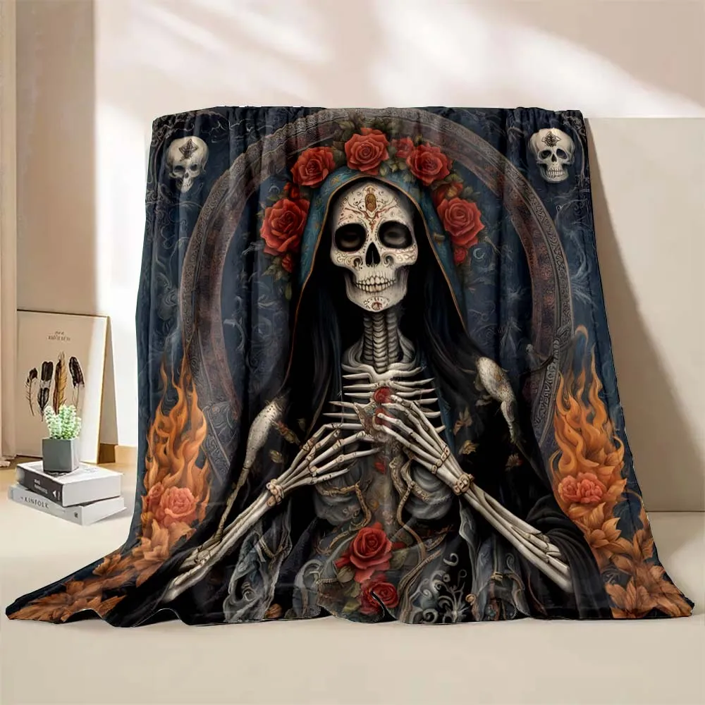 

6 Sizes Skulls Santa Muerte Prayer Printed Blanket Warm Soft and Comfortable Home Travel Blanket Sofa Bedding Cover Blanket Gift