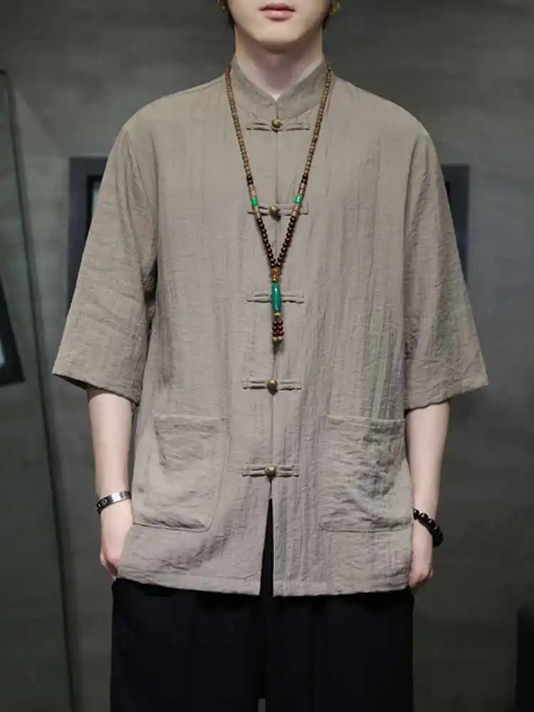 

New Chinese Sle Men's Ice Silk ort Sve irt Thin Summer Faion Brand Retro f Sve irt Cool Feeling Loose Fit