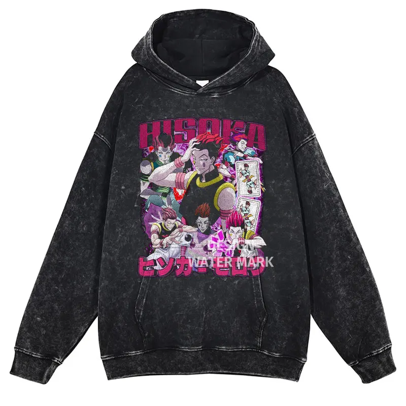 Anime HUNTER×HUNTER GON FREECSS Gedruckt Gewaschen Mit Kapuze Männer Klassische Manga Hoodies Gewaschene Baumwolle Sweatshirt Harajuku Streetwear