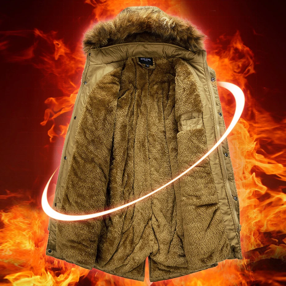 Jaqueta preta de carga cáqui masculina, casaco de lã quente, Parkas grossas, casaco casual masculino, moda, inverno