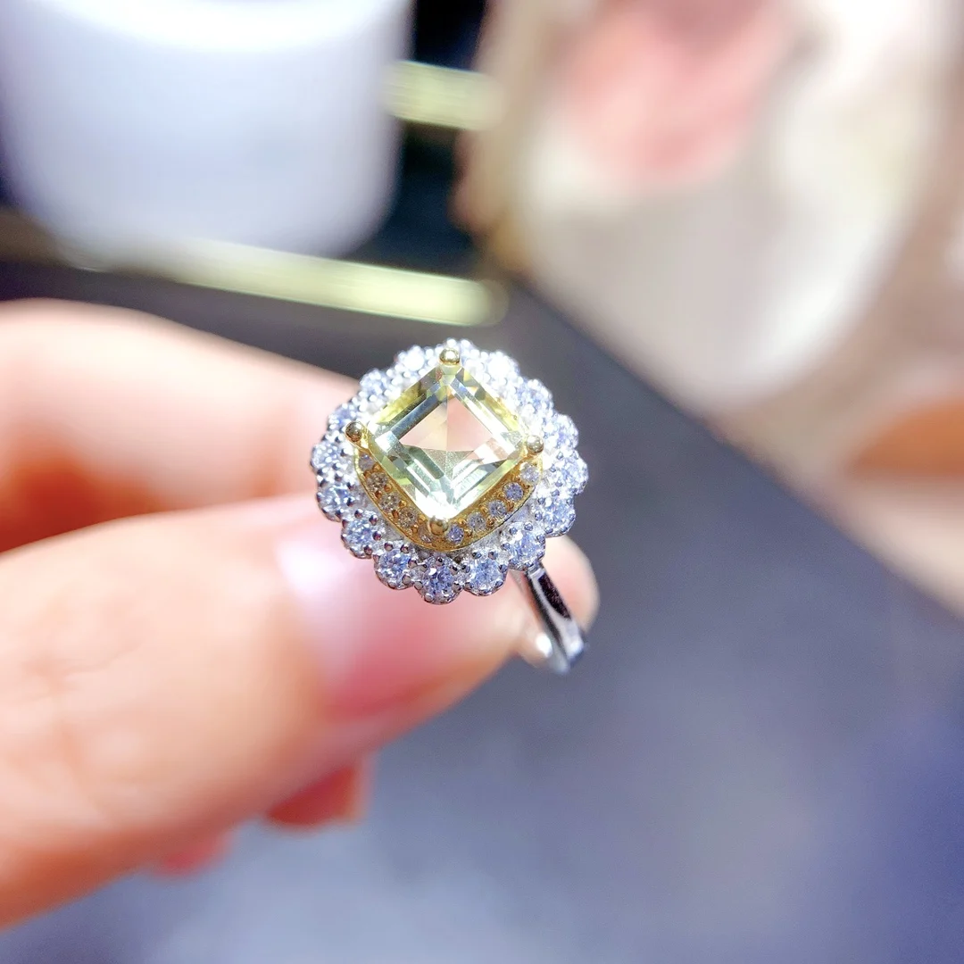 Natural lemon crystal topaz ring, 925 silver certification, square inlaid, women's boutique luxury free shipping products