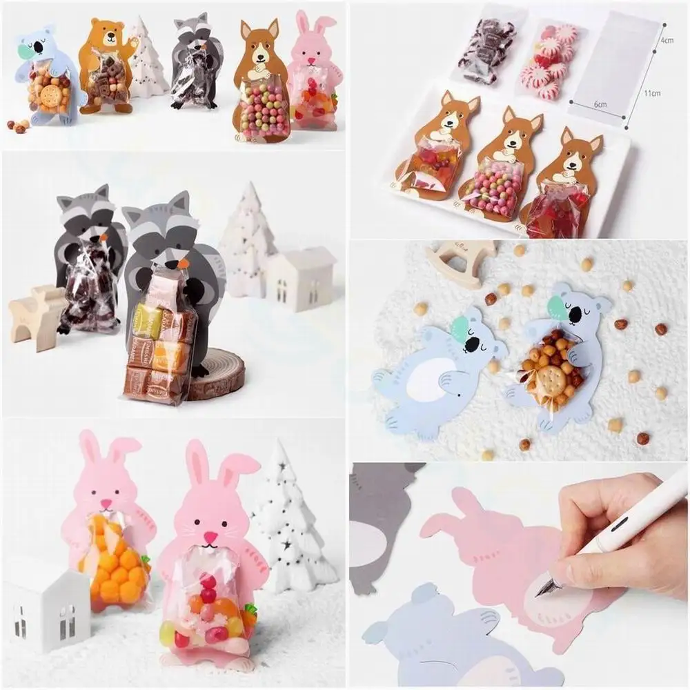 10-20pcs Animal Cute Gift Bags Candy Bags Baby Shower Birthday Party Cookie Bags Bear Candy Box Greeting Cards Popular Rabbit