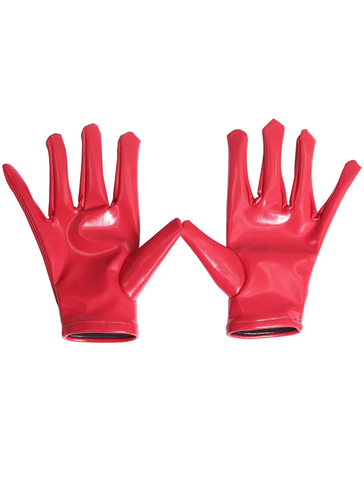 Guantes cortos de cuero de látex PU para mujer, traje de sirvienta calado Sexy, guantes de cinco dedos, Mini guantes brillantes de PVC para club nocturno