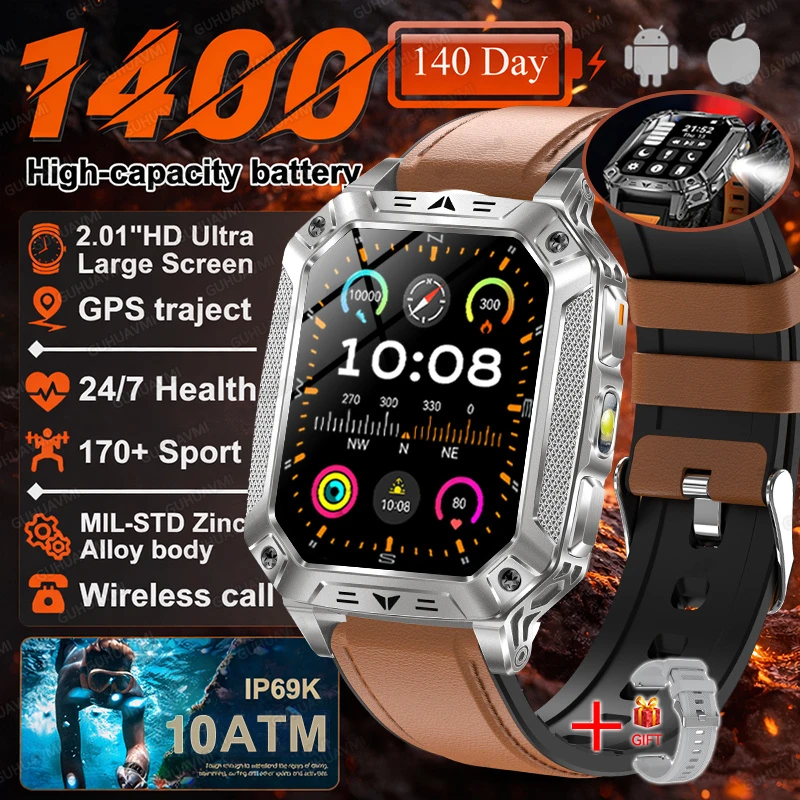 2026 Nieuwe 1400mAh Batterij Smart Watch GPS-pad Bluetooth Oproep 10ATM Waterdicht Zwemmen Sport Hardlopen Wandelen Buiten Militaire Smartwatch