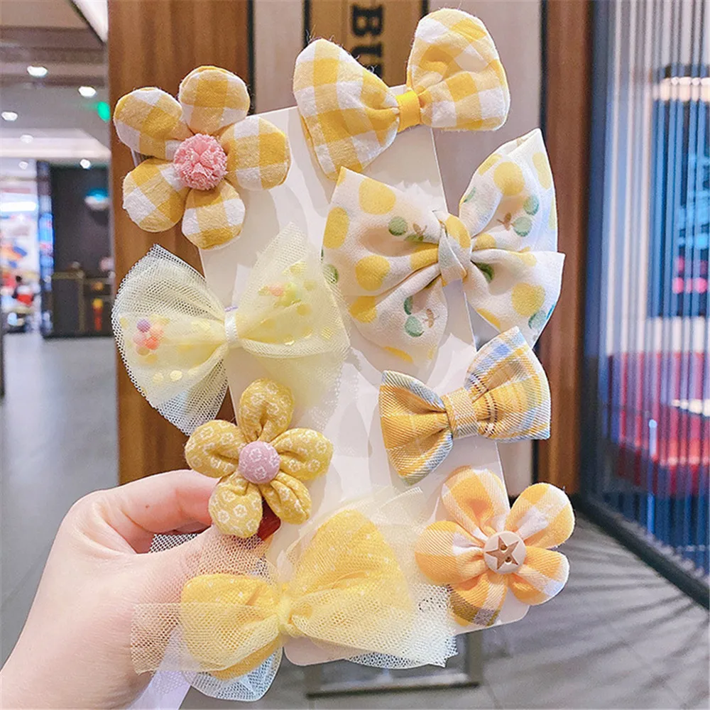 8pcs Children\'s Hairpin Mesh Cute Baby Girl Bow Flower Princess Side Clip Kids Accessories Set