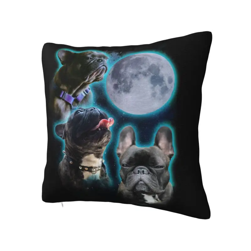 Three Frenchies Moon Cushion Cover 60*60 cm Velvet Funny French Bulldog Throw Pillow Case Home Decor Sofa Chair Pillowslip
