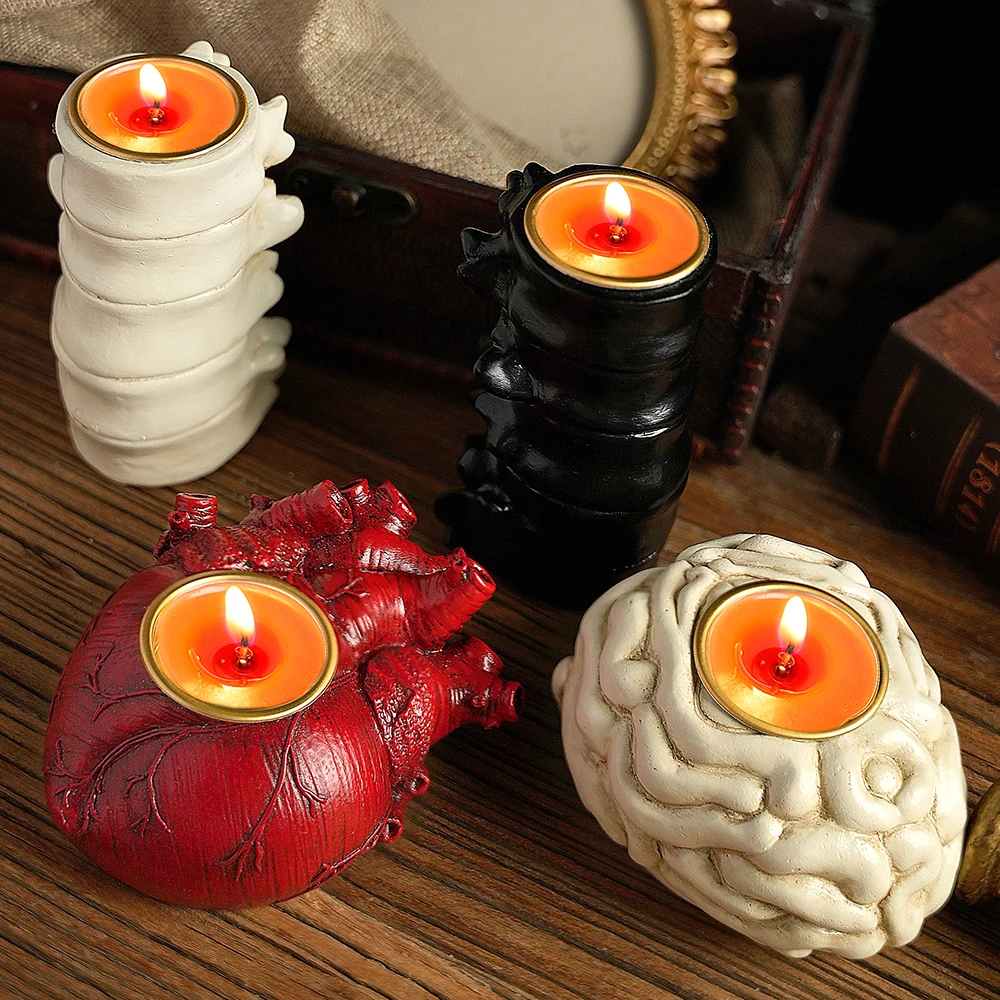 1 Piece Halloween New Arrangement Scary Candle Holder Decoration Heart Brain Ghost Festival Decoration Supplies Props