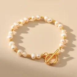 Summer New Fashion Natural Pearl Bracelet for Women Stainless Steel OT Buckle Bangles Original Korean Design Jewelry Accessories