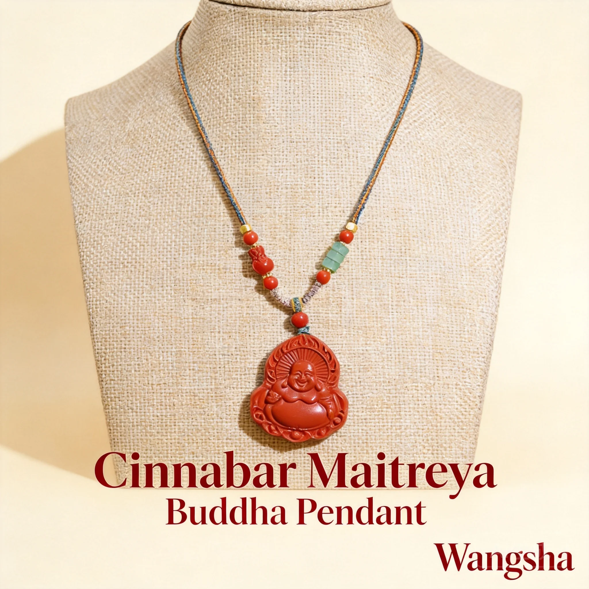 Chinese Style Cinnabar Laughing Buddha Pendant Lucky Blessing Fortune Wealth Attracting Necklace For Women Men Adjustable Sweate