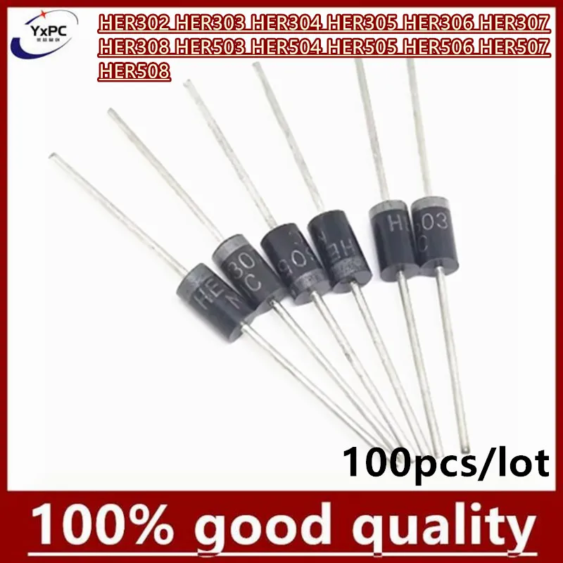 100pcs HER302 HER303 HER304 HER305 HER306 HER307 HER308 HER503 HER504 HER505 HER506 HER507 HER508 super fast recovery diode