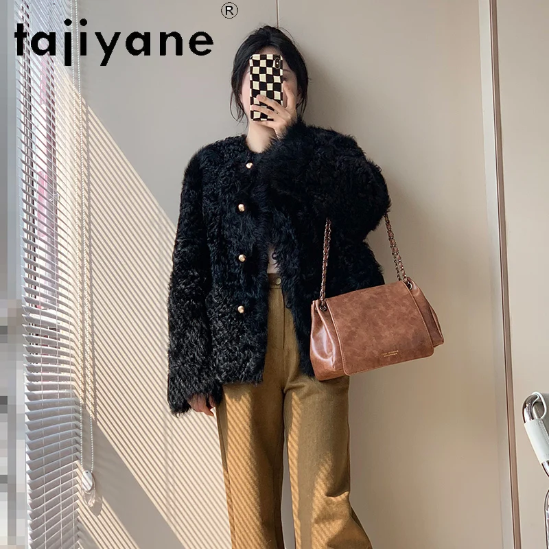 معطف فرو مزدوج الوجه من صوف الغنم الطبيعي 100% من TAJIYANE سترة نسائية فاخرة من الفرو الحقيقي ملابس شتوية 2025 ropa mujer