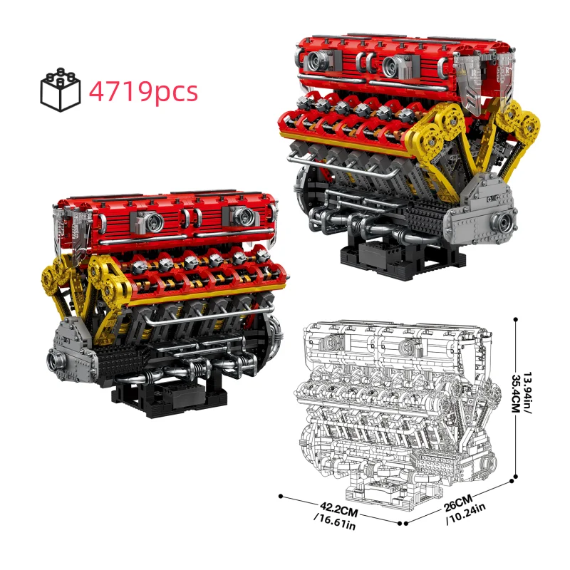 MOC-Juego de bloques de construcción técnicos V12, Kit de modelo de Motor, potencia de Motor, montaje mecánico, ladrillos, juguetes creativos, regalo de cumpleaños para niños