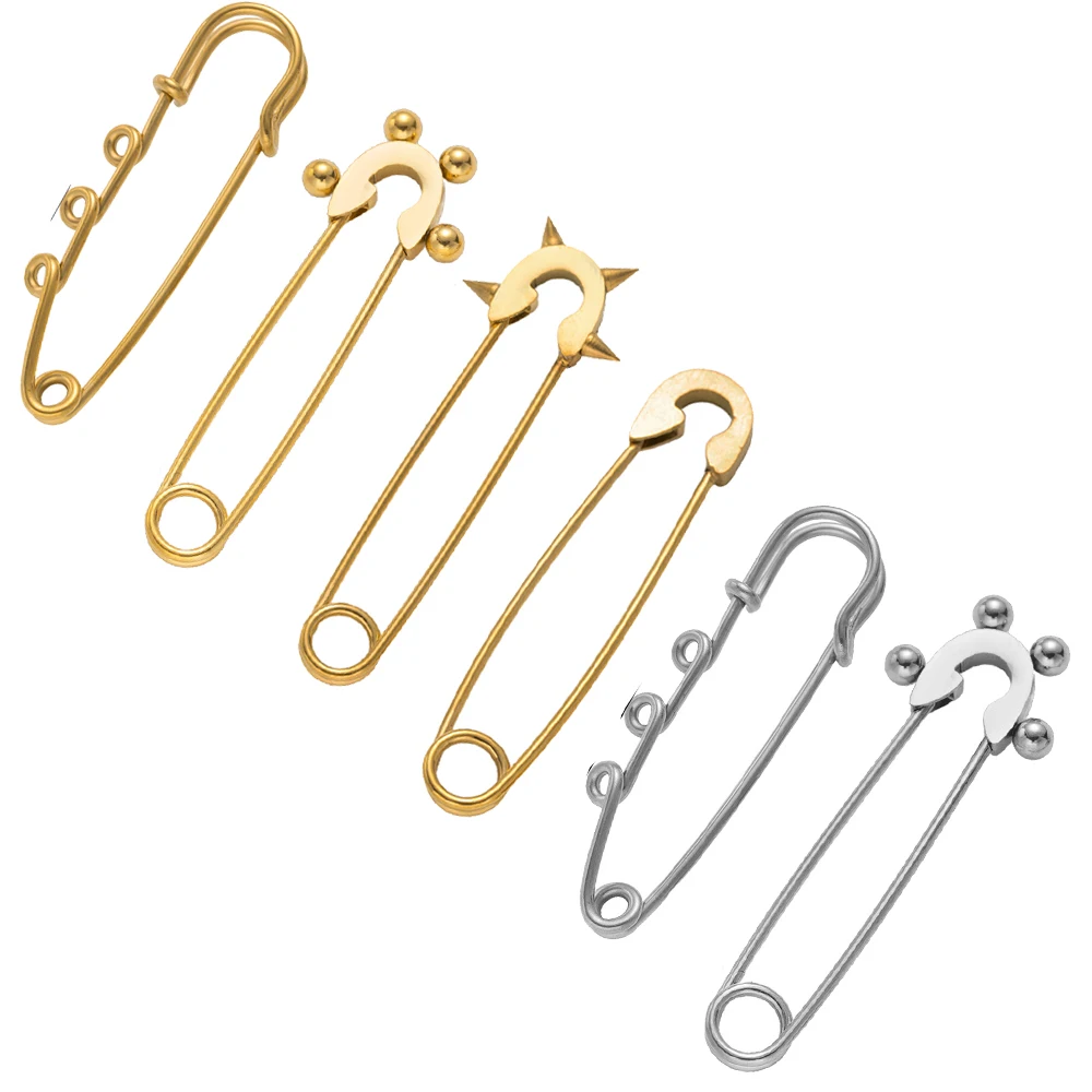 5pcs Stainless Steel Irregular Large Safety Pins Brooch Base With Loop for Clothes Leather Canvas Blankets Crafts Skirts Clip