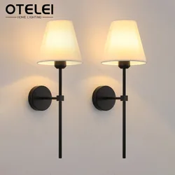 Modern E27 American Style LED Fabric Wall Lamp Hotel Staircase Living Room Retro Wall Light Bedroom Bedside Decoration Lighting