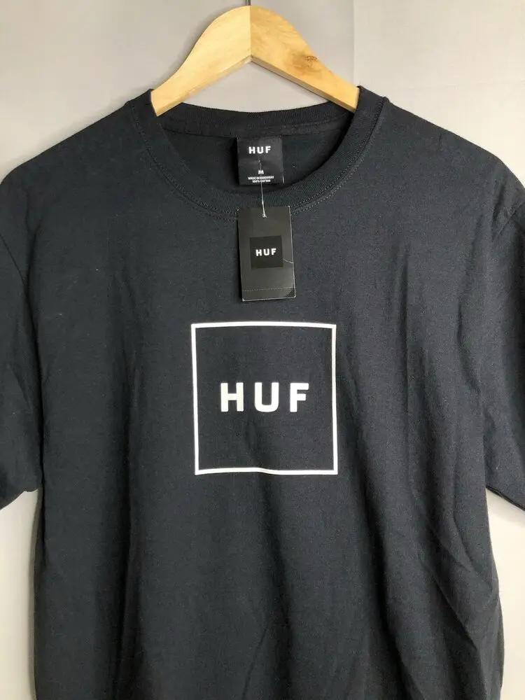 HUF Skateboarding NWT Black Box Logo Spellout Tee Adult Size M MEDIUM NEW