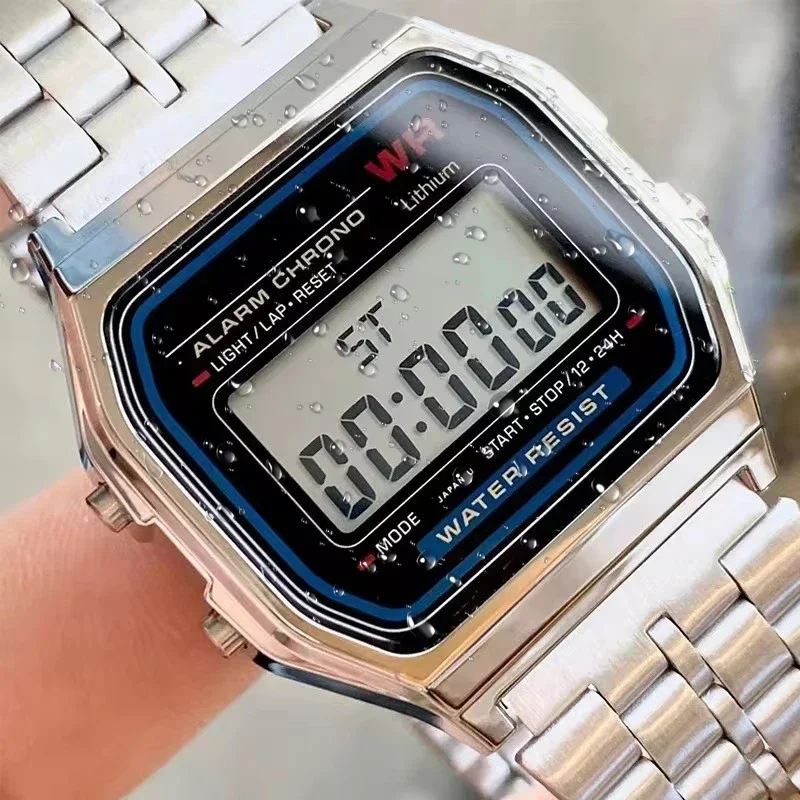 Luxo f91w banda relógio à prova dwaterproof água do vintage digital de aço inoxidável esportes militar relógios das mulheres dos homens relógio de pulso eletrônico