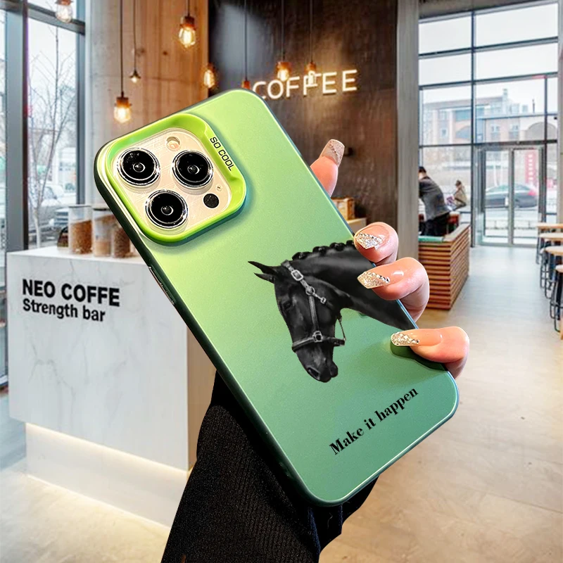 حافظة هاتف على شكل حصان لهاتف آيفون 17 AIR 16 15 14 13 Pro 12 11 Pro Xs X XR Max حافظة ليزر صلبة من البولي كربونات + غطاء خلفي-S741P1 #4