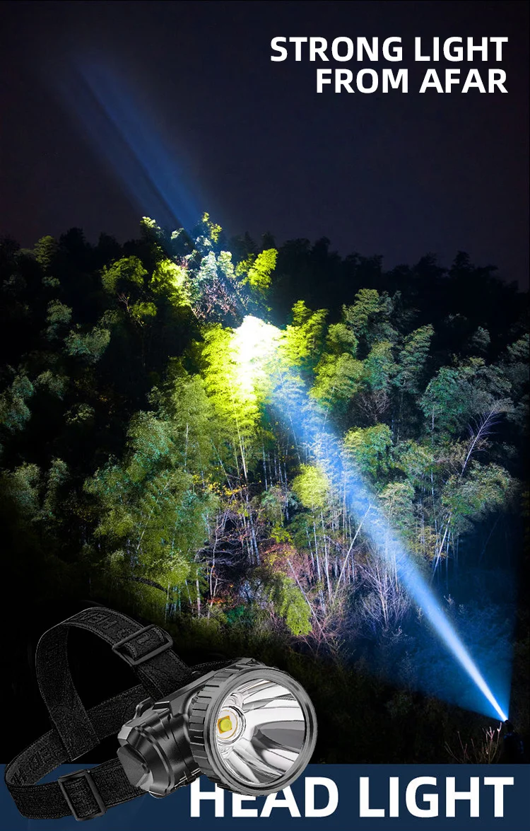 LED Strong Light Five Headed Outdoor Waterproof Fishing Light USB Rechargeable Ultra Bright Head Mounted Flashlight